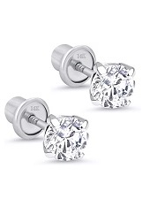 elegant white gold round basket baby April birthstone earrings